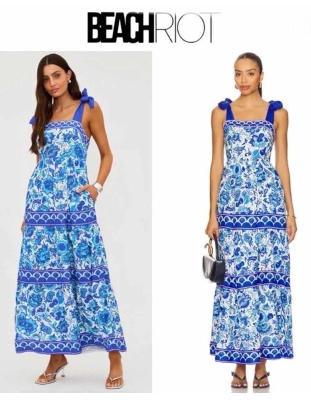 Beach Riot Charlotte Floral White and Blue Summer Print Maxi Dress Size XL
